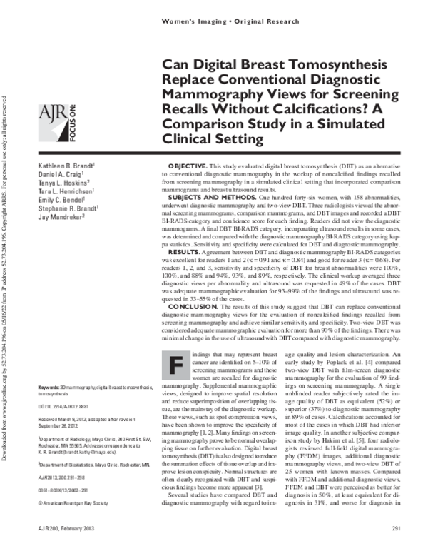 (PDF) Can Digital Breast Tomosynthesis Replace Conventional Diagnostic ...