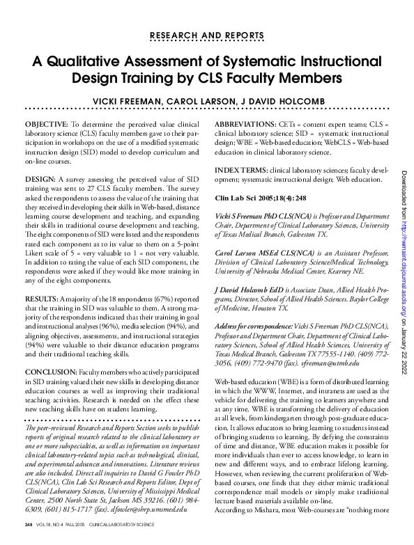 (PDF) A Qualitative Assessment of Systematic Instructional Design ...