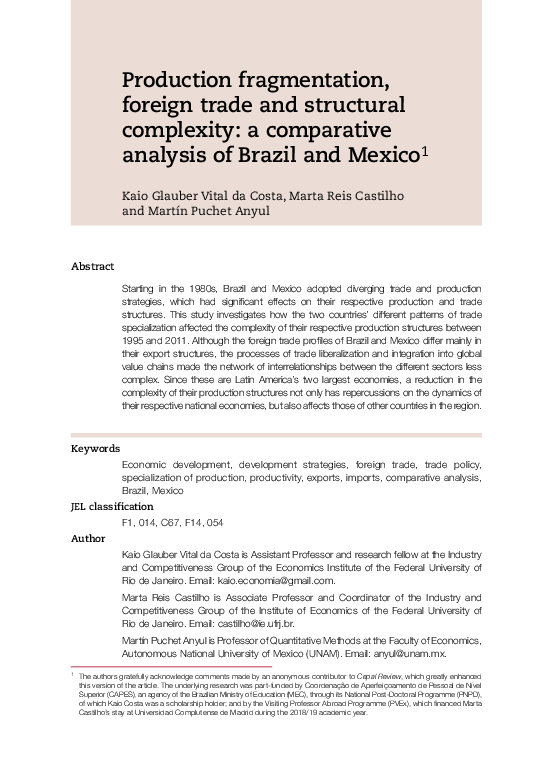 (PDF) Production fragmentation, foreign trade and structural complexity ...