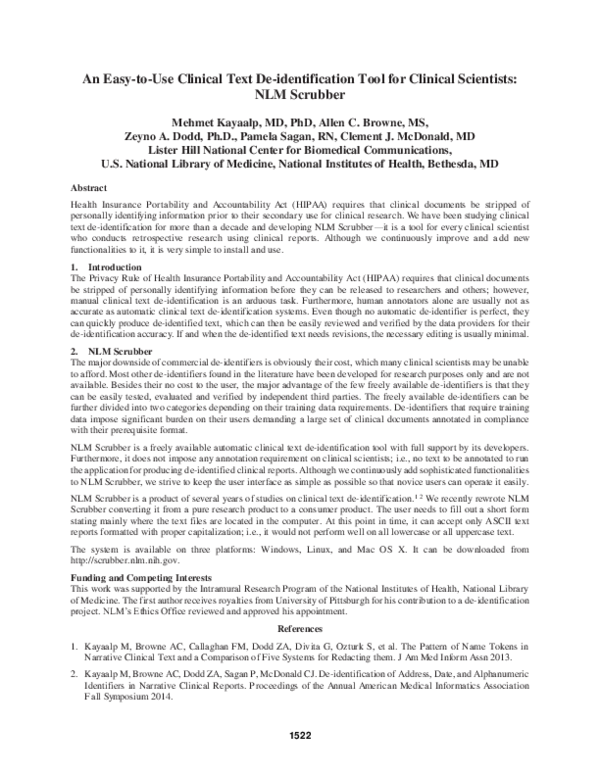 (PDF) An Easy-to-Use Clinical Text De-identification Tool for Clinical ...