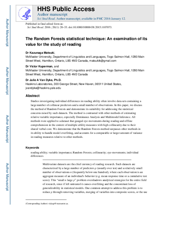 (PDF) The Random Forests statistical technique: An examination of its ...