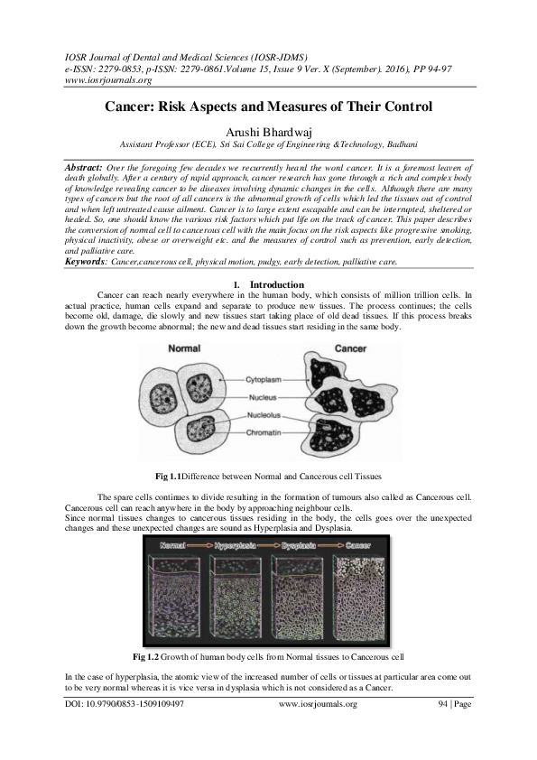 (PDF) Cancer: Risk Aspects and Measures of Their Control