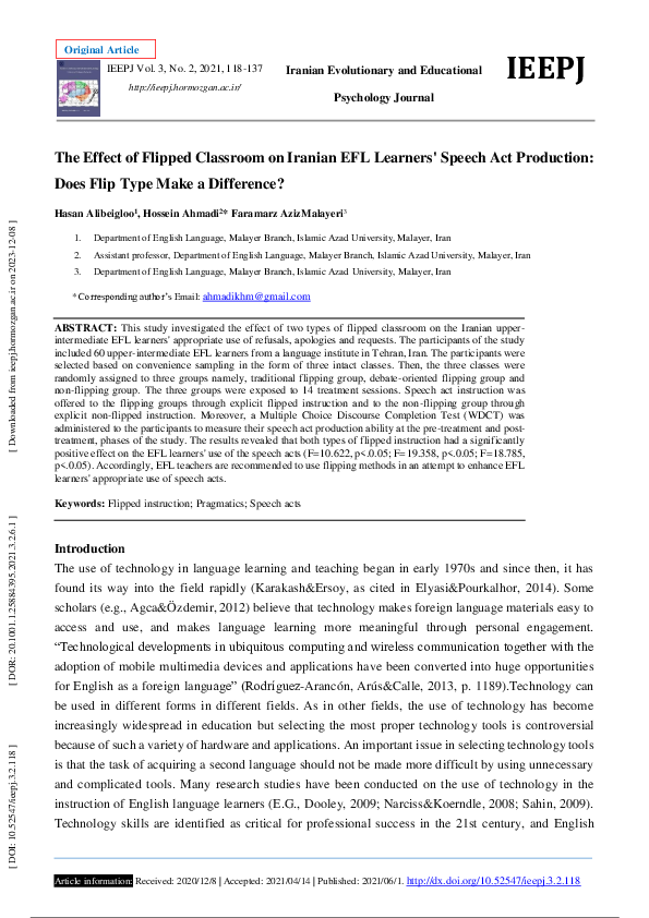 (PDF) The Effect of Flipped Classroom on Iranian EFL Learners' Speech ...