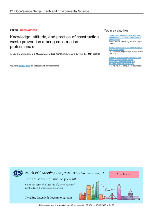 (PDF) Knowledge, attitude, and practice of construction waste ...