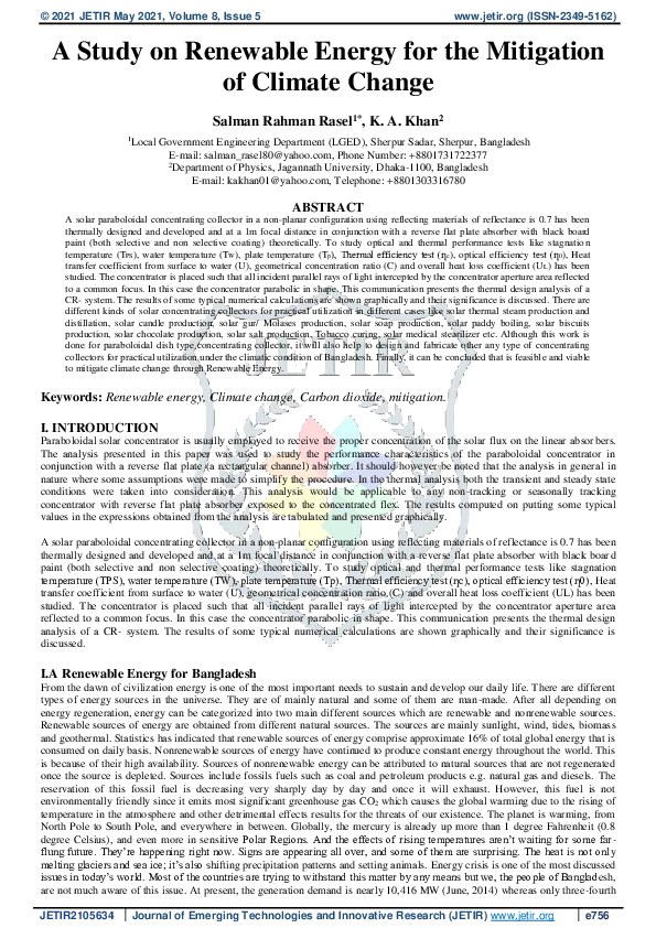 (PDF) A Study on Renewable Energy for the Mitigation of Climate Change