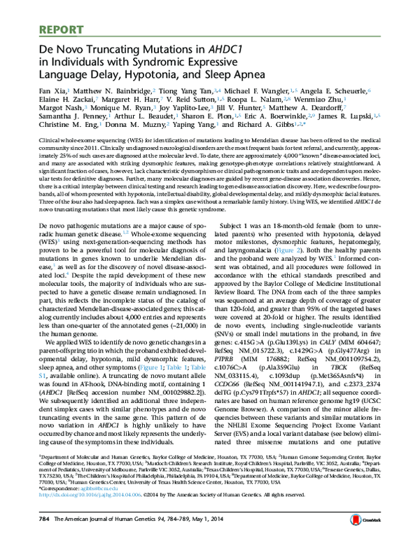 (PDF) De novo truncating mutations in AHDC1 in individuals with ...