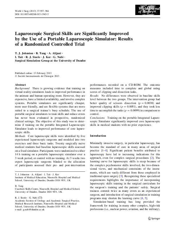 (PDF) Laparoscopic Surgical Skills are Significantly Improved by the ...