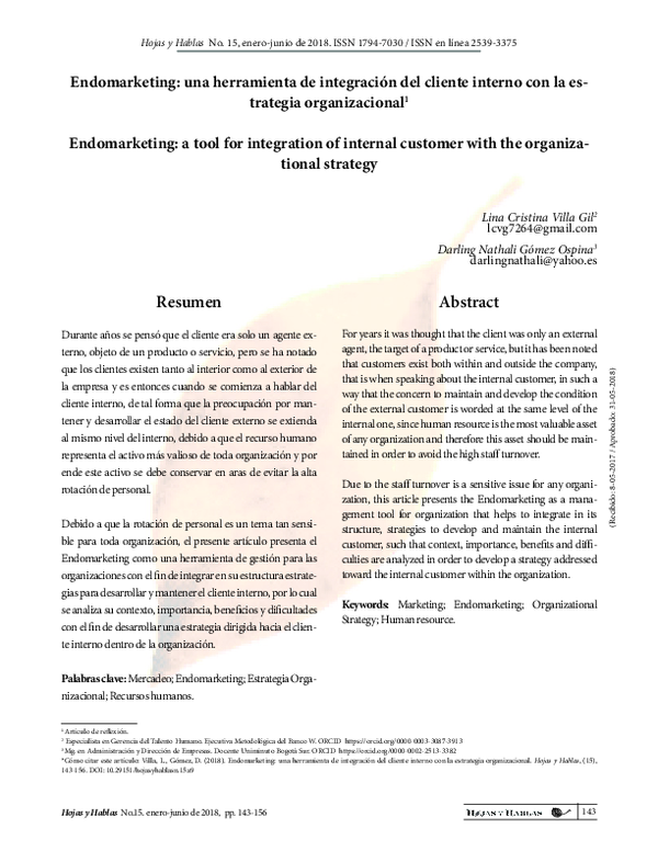 Endomarketing: una herramienta de integración del cliente interno con la estrategia organizacional