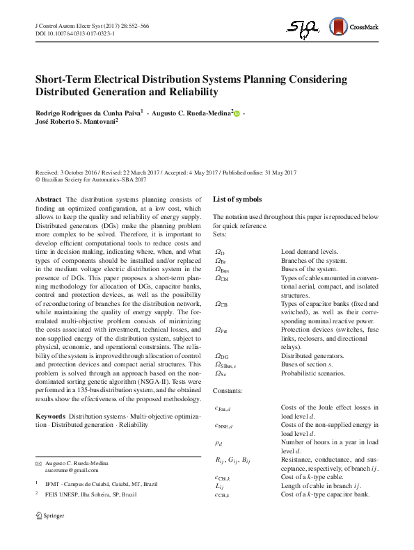 (PDF) Short-Term Electrical Distribution Systems Planning Considering ...