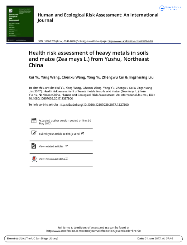 (PDF) Health risk assessment of heavy metals in soils and vegetables ...