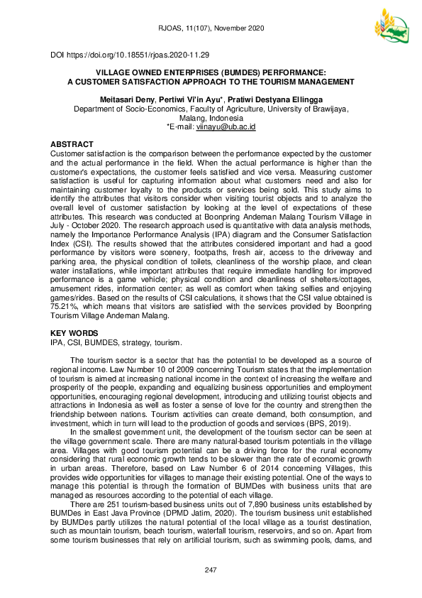 Pdf Village Owned Enterprises Bumdes Performance A Customer