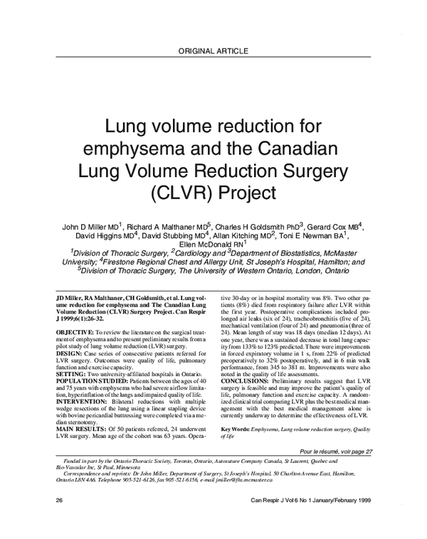 (PDF) Lung Volume Reduction for Emphysema and The Canadian Lung Volume ...