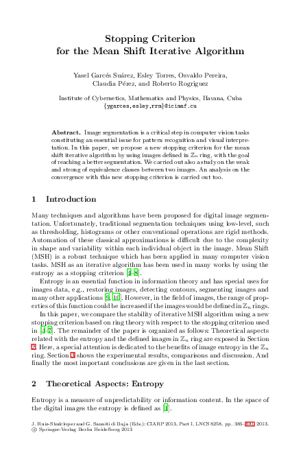 (PDF) Stopping Criterion for the Mean Shift Iterative Algorithm
