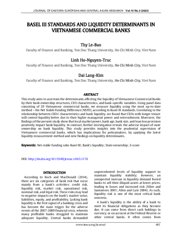 (PDF) Basel III standards and liquidity determinants in Vietnamese ...