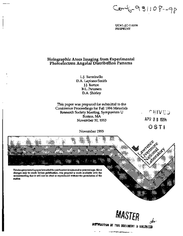 (PDF) Holographic Atom Imaging from Experimental Photoelectron Angular ...