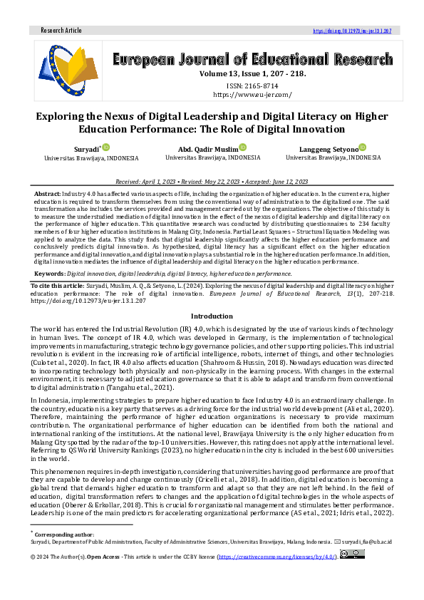 (PDF) Exploring the Nexus of Digital Leadership and Digital Literacy on ...
