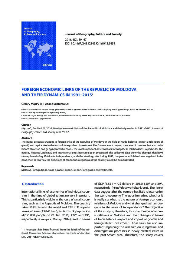 (PDF) Foreign economic links of the Republic of Moldova and their ...