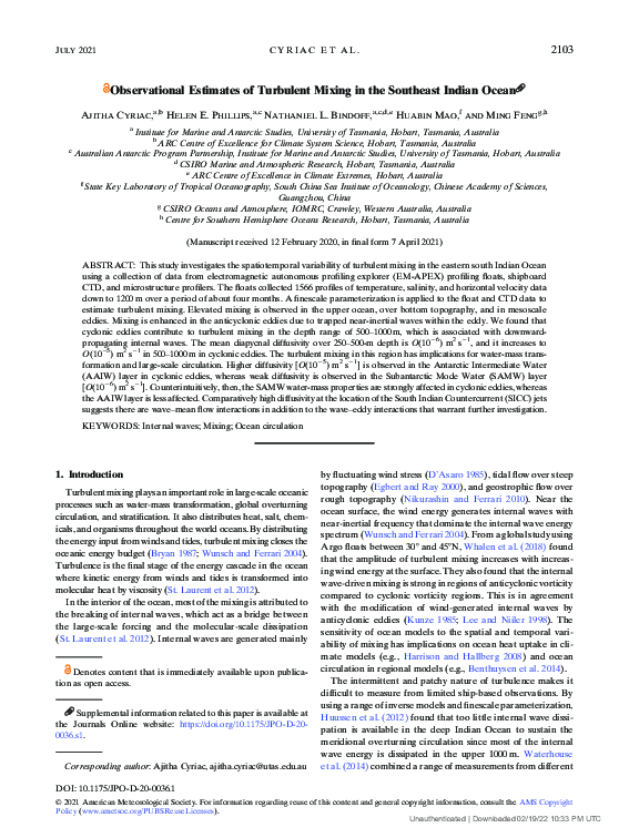 (PDF) Observational estimates of turbulent mixing in the southeast ...