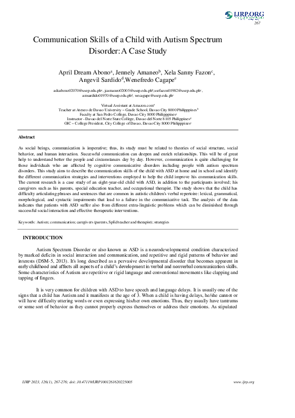 (PDF) Communication Skills of a Child with Autism Spectrum Disorder: A ...