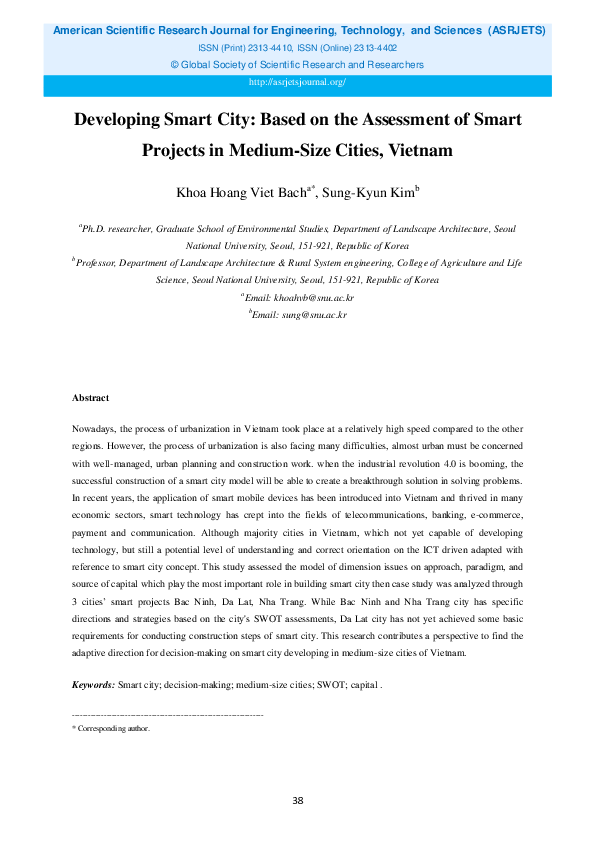 (PDF) Developing Smart City: Based on the Assessment of Smart Projects ...