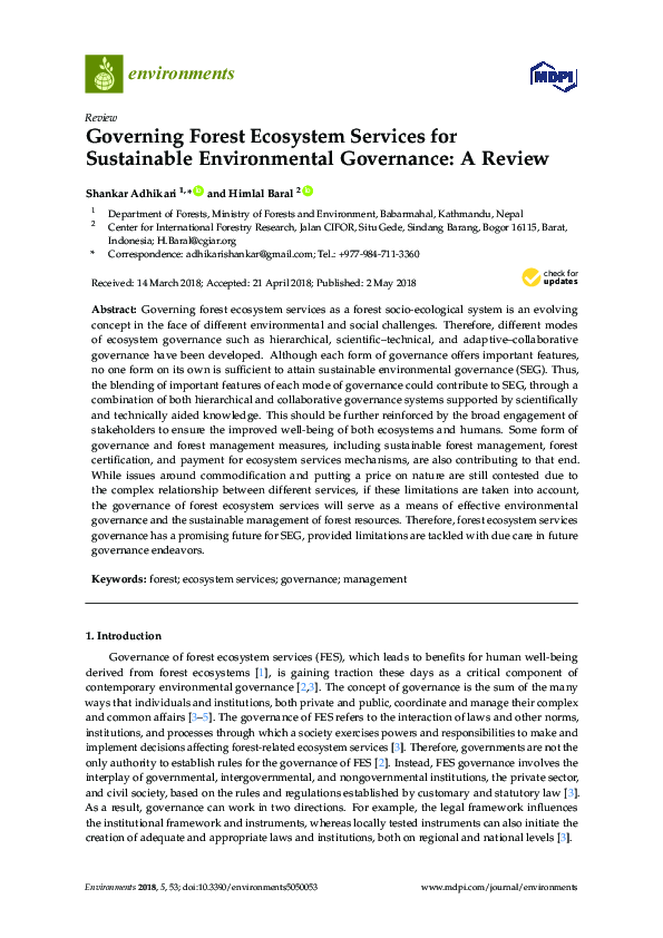 (PDF) Governing Forest Ecosystem Services for Sustainable Environmental ...