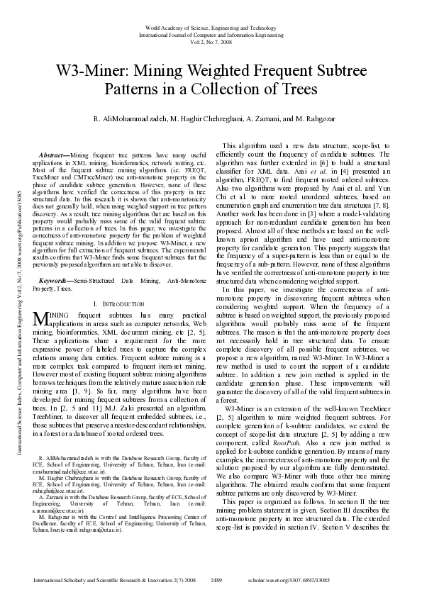 (PDF) W3-Miner: Mining Weighted Frequent Subtree Patterns in a ...