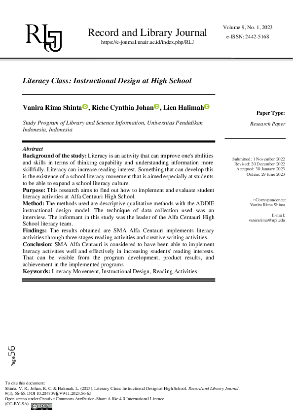 (PDF) Literacy Class: Instructional Design at High School