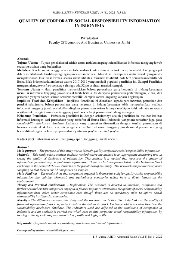 (PDF) Quality of Corporate Social Responsibility Information in Indonesia
