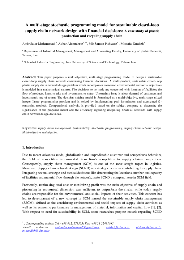 (PDF) A multi-stage stochastic programming model for sustainable closed ...