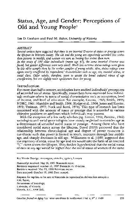 (PDF) Status, Age, and Gender: Perceptions of Old and Young People