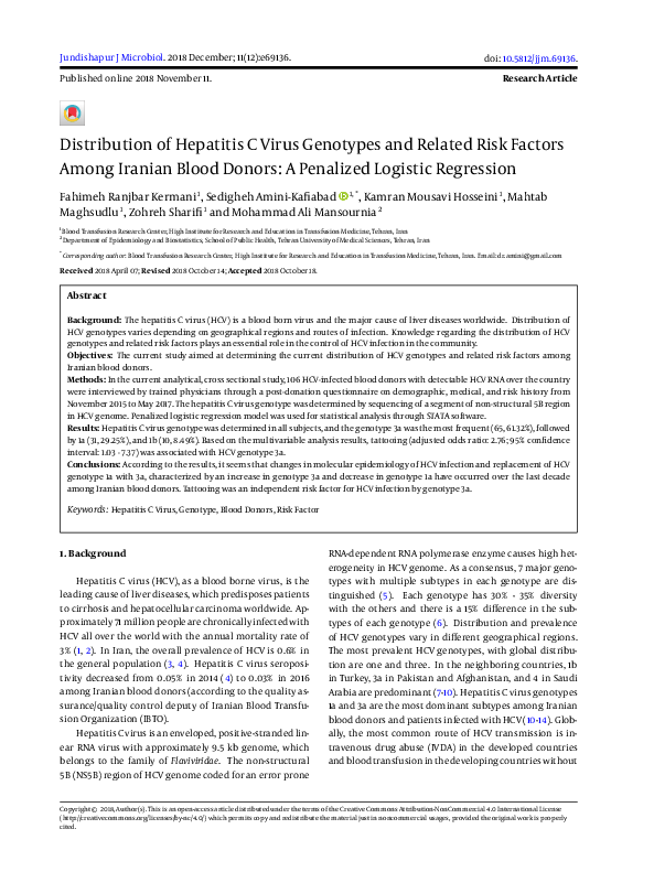 (PDF) Distribution of Hepatitis C Virus Genotypes and Related Risk ...