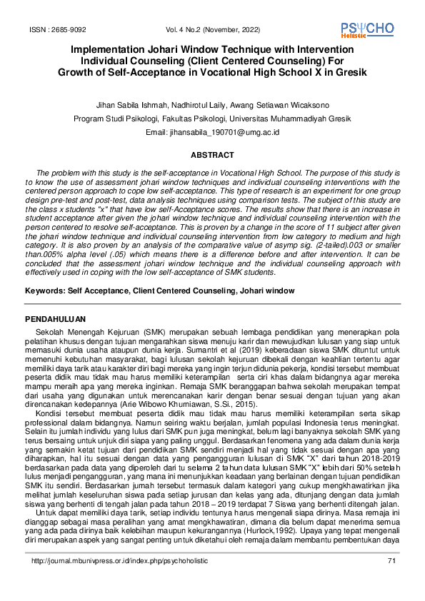 (PDF) Implementation Johari Window Technique With Intervention ...