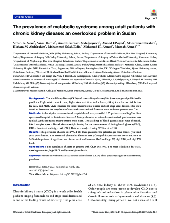(PDF) The prevalence of metabolic syndrome among adult patients with ...
