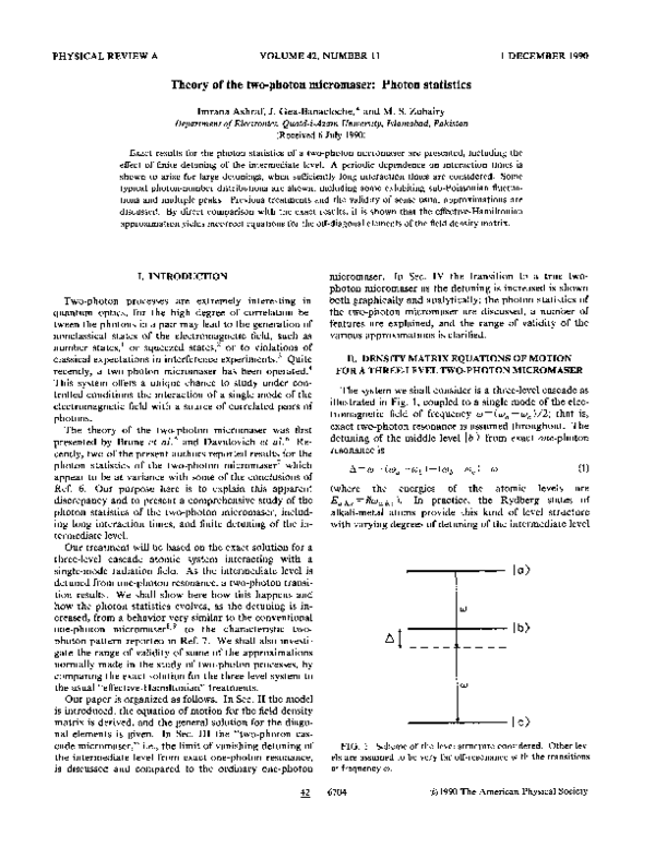 (PDF) Theory of the two-photon micromaser: Photon statistics