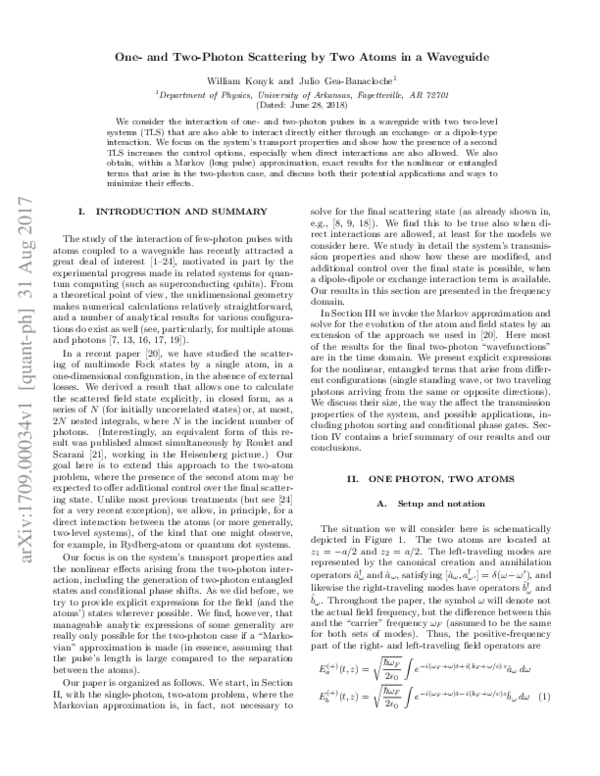 (PDF) One- and two-photon scattering by two atoms in a waveguide