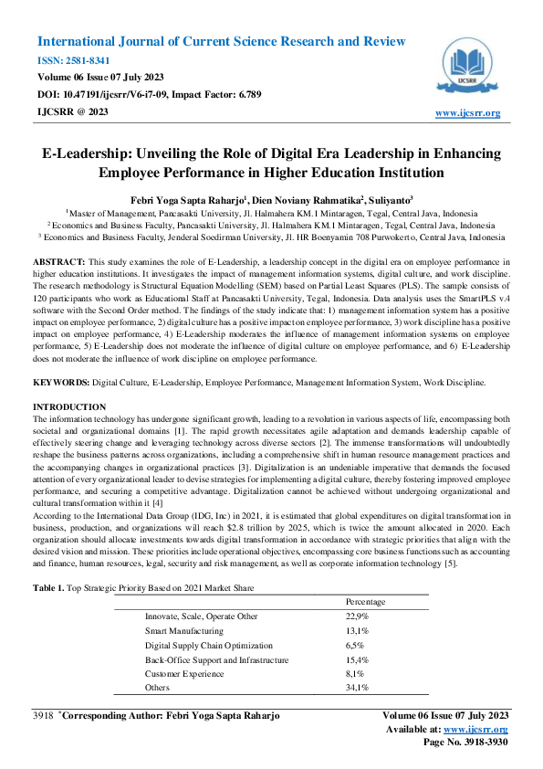 (PDF) E-Leadership: Unveiling the Role of Digital Era Leadership in ...