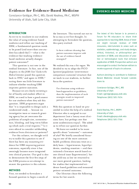Pdf Evidence For Evidence Based Medicine