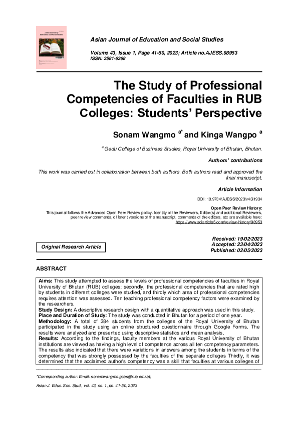 (PDF) The Study of Professional Competencies of Faculties in RUB ...