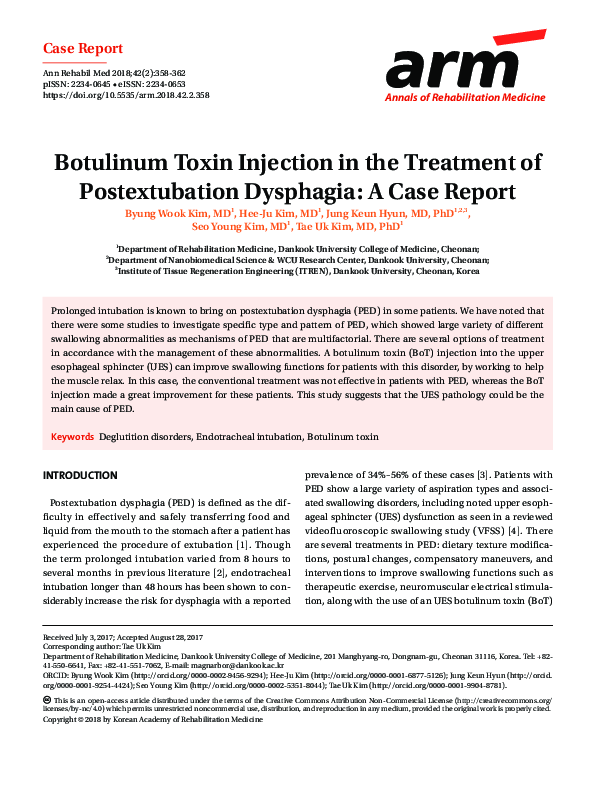 (PDF) Botulinum Toxin Injection in the Treatment of Postextubation ...