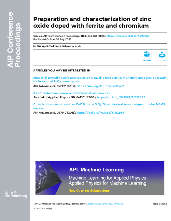 (PDF) Preparation and characterization of zinc oxide doped with ferrite ...