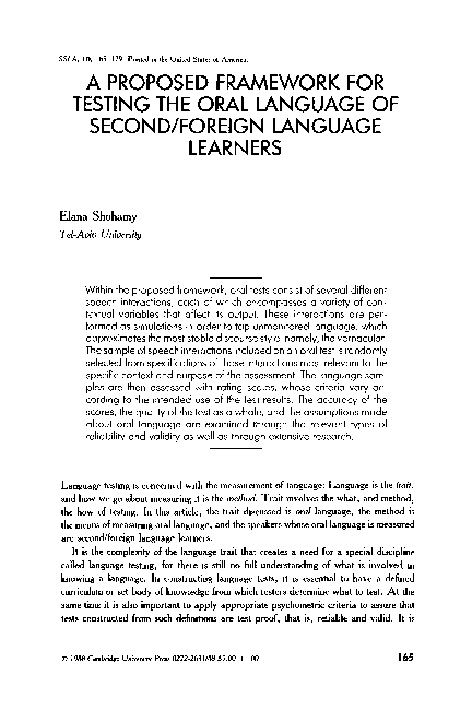 (PDF) A Proposed Framework for Testing the Oral Language of Second ...