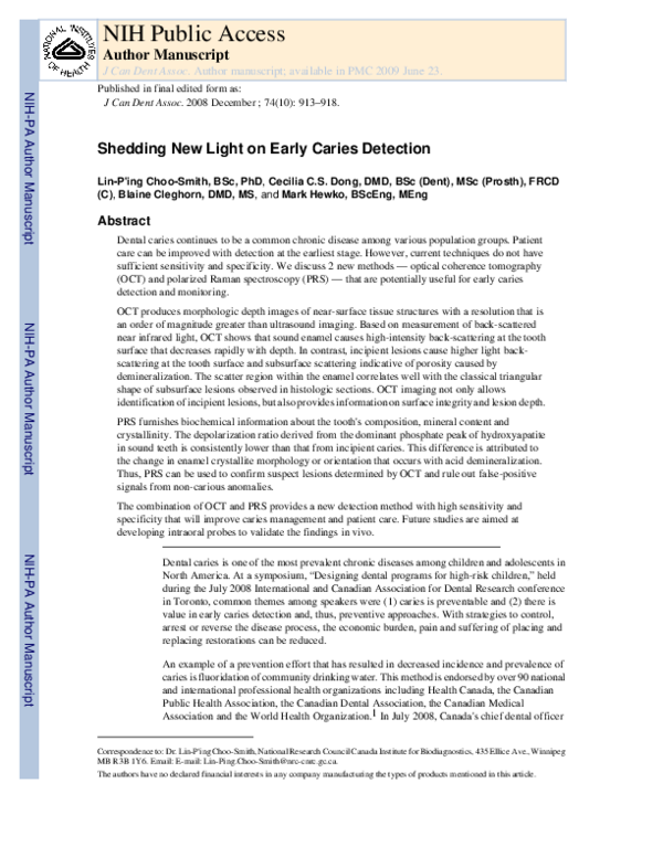(PDF) Shedding new light on early caries detection