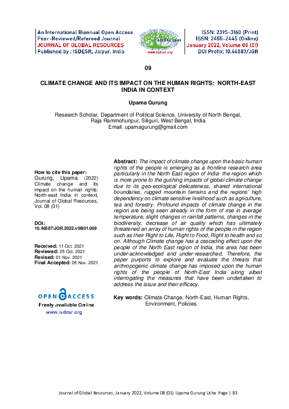 (PDF) Climate Change and Its Impact on the Human Rights: North-East ...