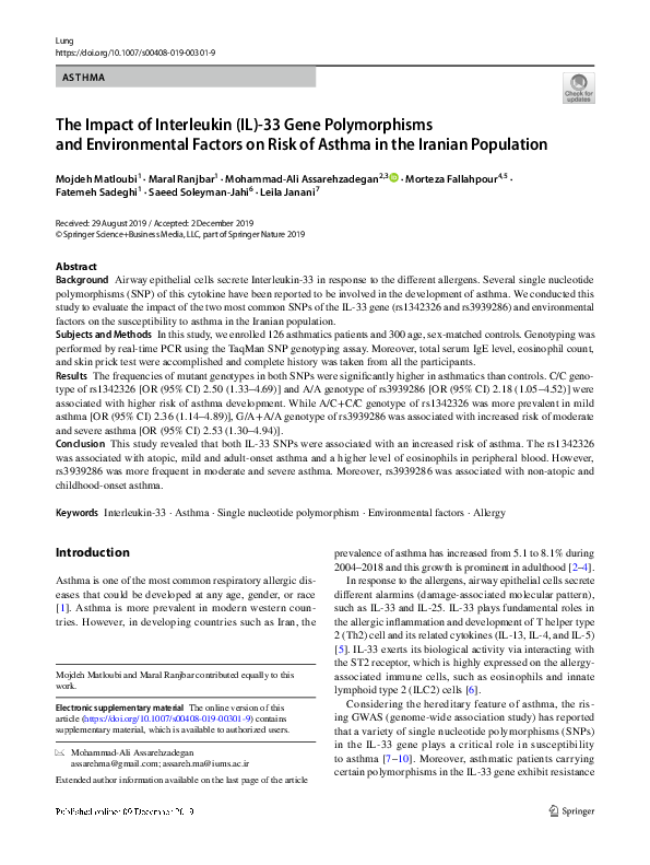 (PDF) The Impact of Interleukin (IL)-33 Gene Polymorphisms and ...