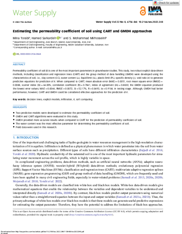 (PDF) Estimating the permeability coefficient of soil using CART and ...