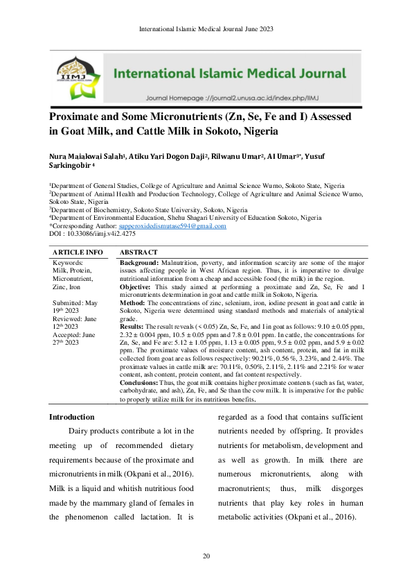 (PDF) Proximate and Some Micronutrients (Zn, Se, Fe and I) Assessed in ...