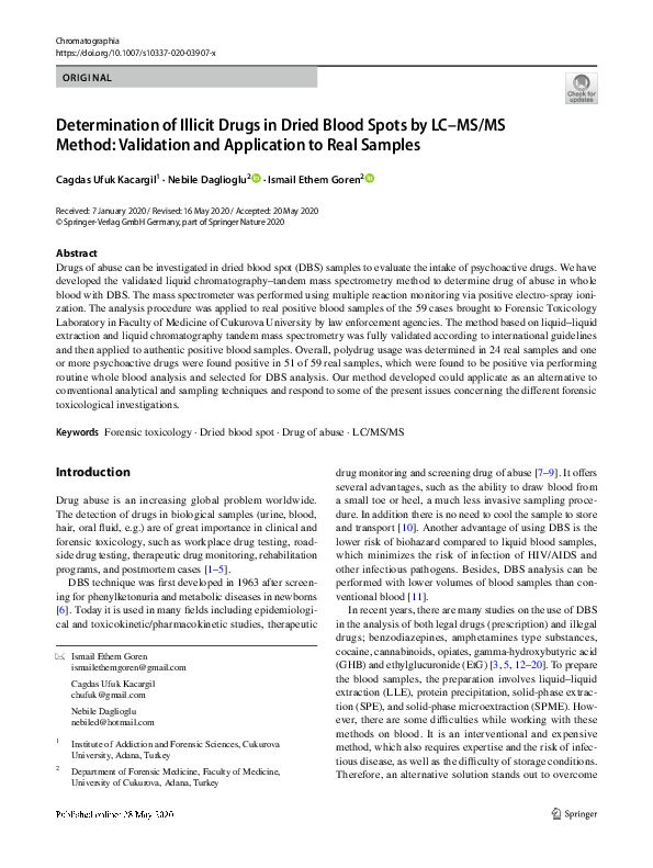 (PDF) Determination of Illicit Drugs in Dried Blood Spots by LC–MS/MS ...