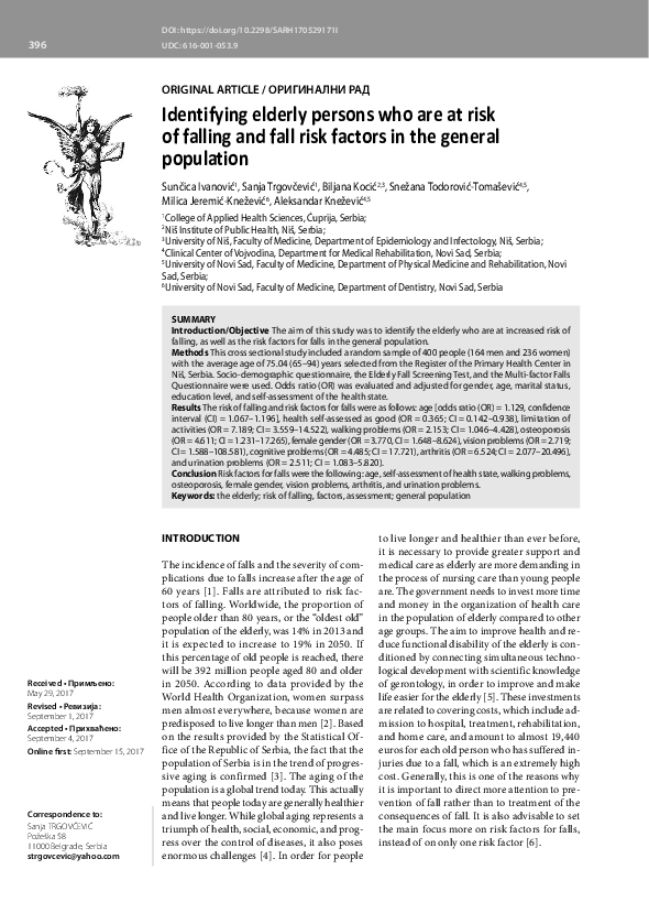 (PDF) Identifying elderly persons who are at risk of falling and fall ...