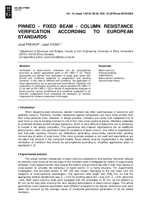 (PDF) Pinned - Fixed Beam - Column Resistance Verification According to ...