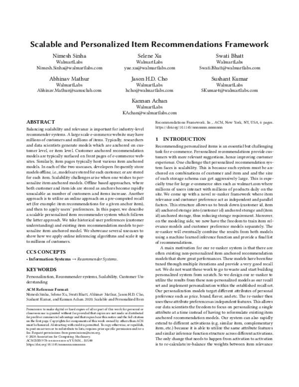(PDF) Scalable and Personalized Item Recommendations Framework | swati ...